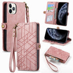 Ốp điện thoại da có khóa bên hình học và dây kéo, dành cho iPhone 11, dành cho iPhone 11 Pro, dành cho iPhone X / XS, dành cho iPhone XR, dành cho iPhone XS Max, dành cho iPhone 7 Plus / 8 Plus, dành cho iPhone 6 Plus / 6s Plus, dành cho iPhone 6 / 6s