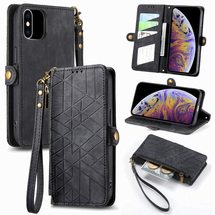 Ốp điện thoại da có khóa bên hình học và dây kéo, dành cho iPhone 11, dành cho iPhone 11 Pro, dành cho iPhone X / XS, dành cho iPhone XR, dành cho iPhone XS Max, dành cho iPhone 7 Plus / 8 Plus, dành cho iPhone 6 Plus / 6s Plus, dành cho iPhone 6 / 6s