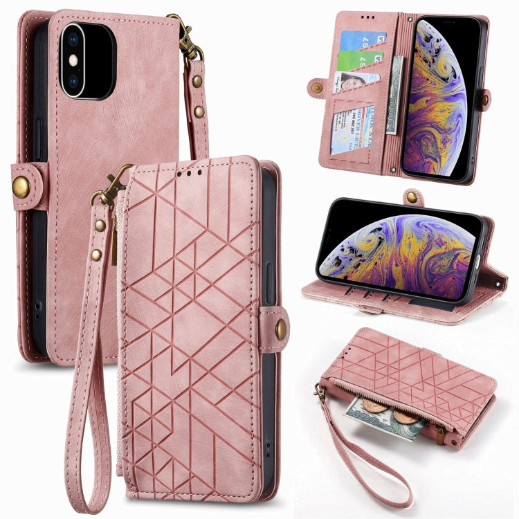 Ốp điện thoại da có khóa bên hình học và dây kéo, dành cho iPhone 11, dành cho iPhone 11 Pro, dành cho iPhone X / XS, dành cho iPhone XR, dành cho iPhone XS Max, dành cho iPhone 7 Plus / 8 Plus, dành cho iPhone 6 Plus / 6s Plus, dành cho iPhone 6 / 6s
