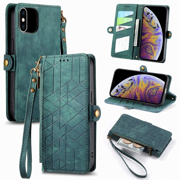 Ốp điện thoại da có khóa bên hình học và dây kéo, dành cho iPhone 11, dành cho iPhone 11 Pro, dành cho iPhone X / XS, dành cho iPhone XR, dành cho iPhone XS Max, dành cho iPhone 7 Plus / 8 Plus, dành cho iPhone 6 Plus / 6s Plus, dành cho iPhone 6 / 6s