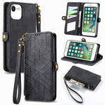 Ốp điện thoại da có khóa bên hình học và dây kéo, dành cho iPhone 11, dành cho iPhone 11 Pro, dành cho iPhone X / XS, dành cho iPhone XR, dành cho iPhone XS Max, dành cho iPhone 7 Plus / 8 Plus, dành cho iPhone 6 Plus / 6s Plus, dành cho iPhone 6 / 6s