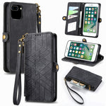 Ốp điện thoại da có khóa bên hình học và dây kéo, dành cho iPhone 11, dành cho iPhone 11 Pro, dành cho iPhone X / XS, dành cho iPhone XR, dành cho iPhone XS Max, dành cho iPhone 7 Plus / 8 Plus, dành cho iPhone 6 Plus / 6s Plus, dành cho iPhone 6 / 6s