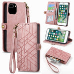 Ốp điện thoại da có khóa bên hình học và dây kéo, dành cho iPhone 11, dành cho iPhone 11 Pro, dành cho iPhone X / XS, dành cho iPhone XR, dành cho iPhone XS Max, dành cho iPhone 7 Plus / 8 Plus, dành cho iPhone 6 Plus / 6s Plus, dành cho iPhone 6 / 6s
