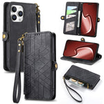 Ốp lưng điện thoại da ví dây kéo hình học có khóa bên, dành cho iPhone 17e / 16e, dành cho iPhone 17 Pro Max, dành cho iPhone 17 Pro, dành cho iPhone 17, dành cho iPhone Air, dành cho iPhone 16 Pro Max, dành cho iPhone 16 Pro, dành cho iPhone 16 Plus