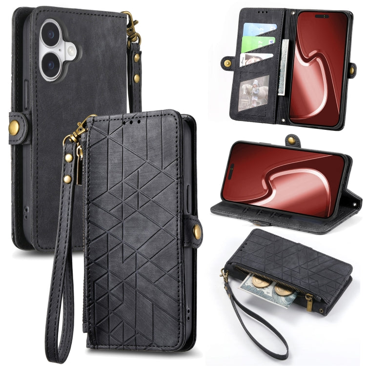 Ốp lưng điện thoại da ví dây kéo hình học có khóa bên, dành cho iPhone 17e / 16e, dành cho iPhone 17 Pro Max, dành cho iPhone 17 Pro, dành cho iPhone 17, dành cho iPhone Air, dành cho iPhone 16 Pro Max, dành cho iPhone 16 Pro, dành cho iPhone 16 Plus