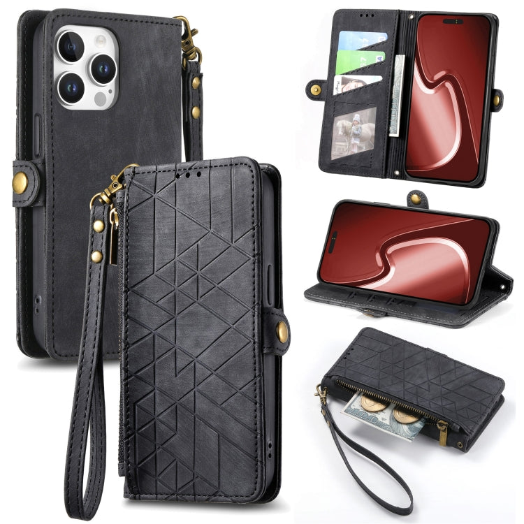 Ốp lưng điện thoại da ví dây kéo hình học có khóa bên, dành cho iPhone 17e / 16e, dành cho iPhone 17 Pro Max, dành cho iPhone 17 Pro, dành cho iPhone 17, dành cho iPhone Air, dành cho iPhone 16 Pro Max, dành cho iPhone 16 Pro, dành cho iPhone 16 Plus