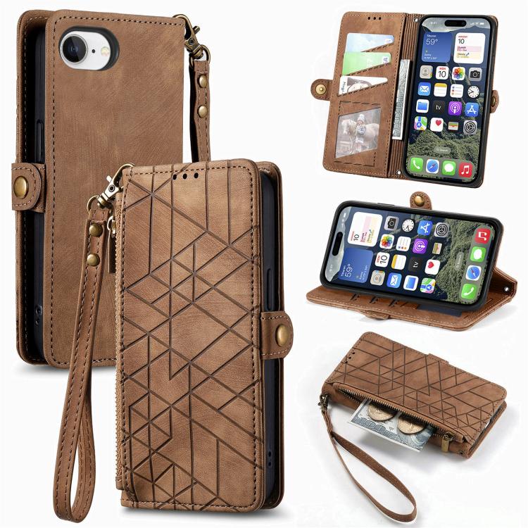 Ốp lưng điện thoại da ví dây kéo hình học có khóa bên, dành cho iPhone 17e / 16e, dành cho iPhone 17 Pro Max, dành cho iPhone 17 Pro, dành cho iPhone 17, dành cho iPhone Air, dành cho iPhone 16 Pro Max, dành cho iPhone 16 Pro, dành cho iPhone 16 Plus