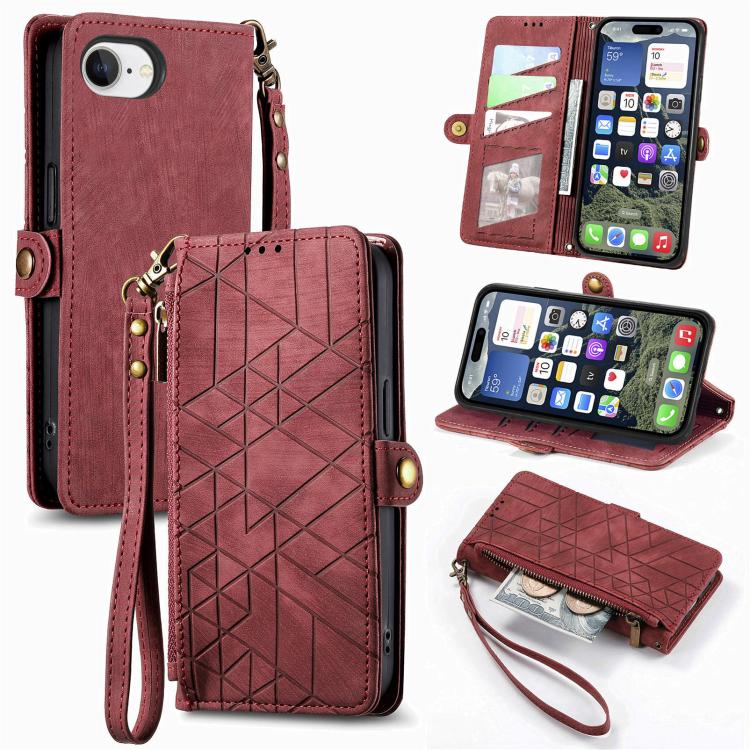 Ốp lưng điện thoại da ví dây kéo hình học có khóa bên, dành cho iPhone 17e / 16e, dành cho iPhone 17 Pro Max, dành cho iPhone 17 Pro, dành cho iPhone 17, dành cho iPhone Air, dành cho iPhone 16 Pro Max, dành cho iPhone 16 Pro, dành cho iPhone 16 Plus