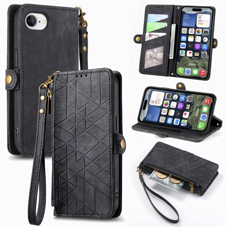 Ốp lưng điện thoại da ví dây kéo hình học có khóa bên, dành cho iPhone 17e / 16e, dành cho iPhone 17 Pro Max, dành cho iPhone 17 Pro, dành cho iPhone 17, dành cho iPhone Air, dành cho iPhone 16 Pro Max, dành cho iPhone 16 Pro, dành cho iPhone 16 Plus
