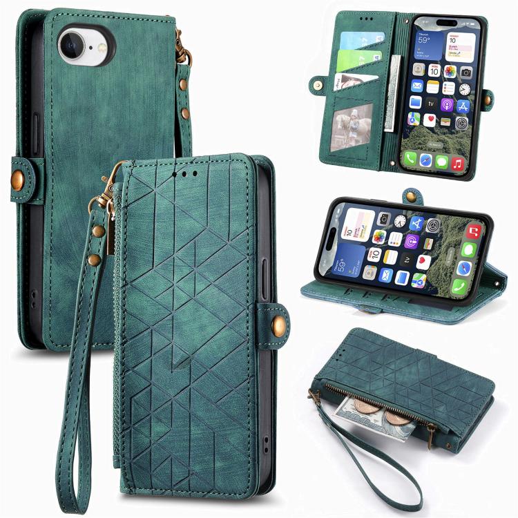 Ốp lưng điện thoại da ví dây kéo hình học có khóa bên, dành cho iPhone 17e / 16e, dành cho iPhone 17 Pro Max, dành cho iPhone 17 Pro, dành cho iPhone 17, dành cho iPhone Air, dành cho iPhone 16 Pro Max, dành cho iPhone 16 Pro, dành cho iPhone 16 Plus
