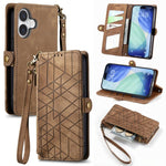 Ốp lưng điện thoại da ví dây kéo hình học có khóa bên, dành cho iPhone 17e / 16e, dành cho iPhone 17 Pro Max, dành cho iPhone 17 Pro, dành cho iPhone 17, dành cho iPhone Air, dành cho iPhone 16 Pro Max, dành cho iPhone 16 Pro, dành cho iPhone 16 Plus