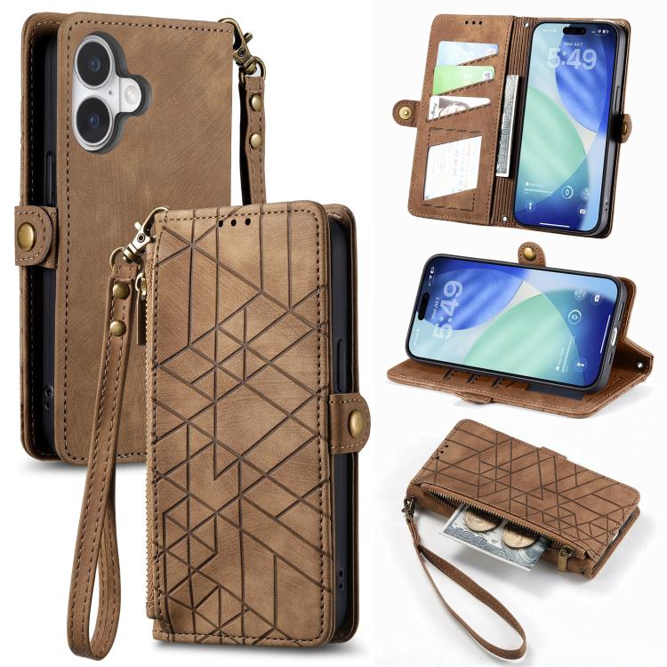 Ốp lưng điện thoại da ví dây kéo hình học có khóa bên, dành cho iPhone 17e / 16e, dành cho iPhone 17 Pro Max, dành cho iPhone 17 Pro, dành cho iPhone 17, dành cho iPhone Air, dành cho iPhone 16 Pro Max, dành cho iPhone 16 Pro, dành cho iPhone 16 Plus