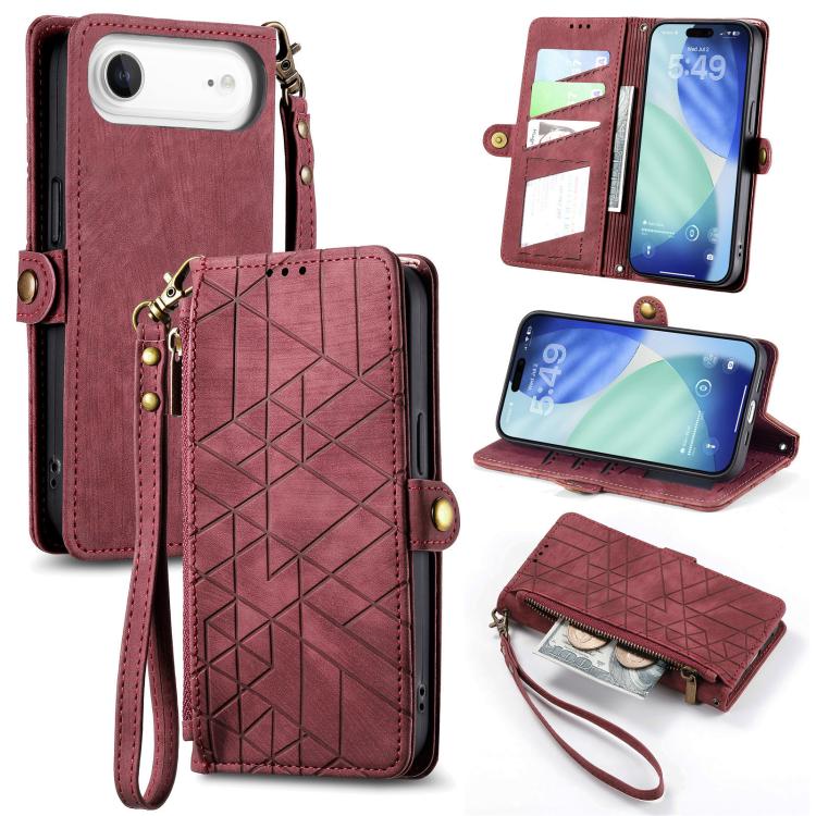 Ốp lưng điện thoại da ví dây kéo hình học có khóa bên, dành cho iPhone 17e / 16e, dành cho iPhone 17 Pro Max, dành cho iPhone 17 Pro, dành cho iPhone 17, dành cho iPhone Air, dành cho iPhone 16 Pro Max, dành cho iPhone 16 Pro, dành cho iPhone 16 Plus