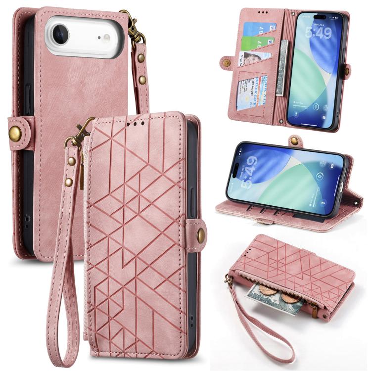 Ốp lưng điện thoại da ví dây kéo hình học có khóa bên, dành cho iPhone 17e / 16e, dành cho iPhone 17 Pro Max, dành cho iPhone 17 Pro, dành cho iPhone 17, dành cho iPhone Air, dành cho iPhone 16 Pro Max, dành cho iPhone 16 Pro, dành cho iPhone 16 Plus