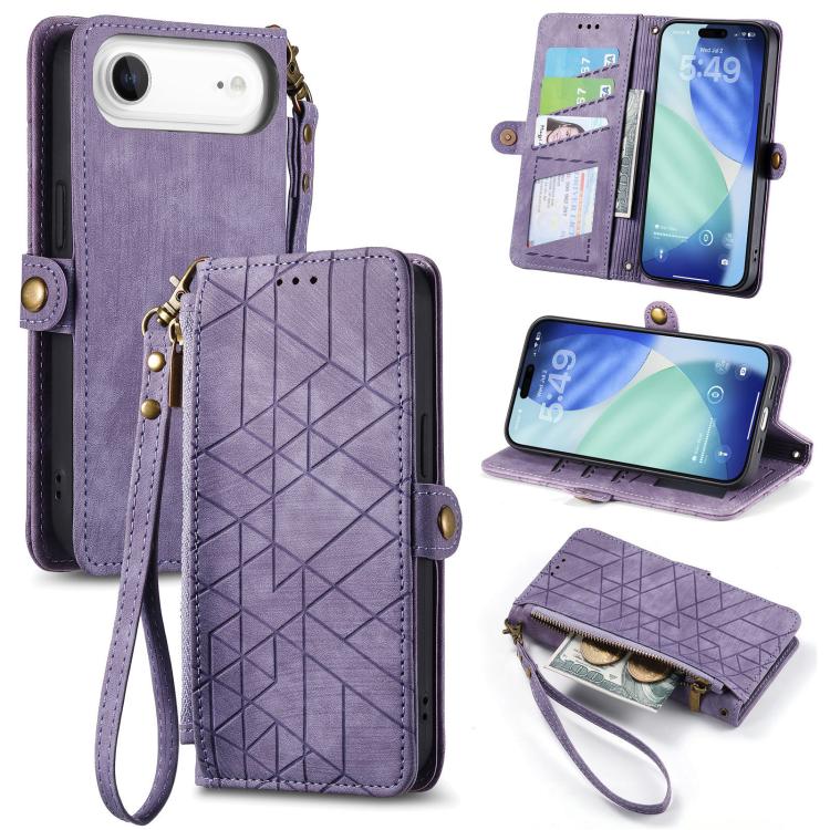 Ốp lưng điện thoại da ví dây kéo hình học có khóa bên, dành cho iPhone 17e / 16e, dành cho iPhone 17 Pro Max, dành cho iPhone 17 Pro, dành cho iPhone 17, dành cho iPhone Air, dành cho iPhone 16 Pro Max, dành cho iPhone 16 Pro, dành cho iPhone 16 Plus