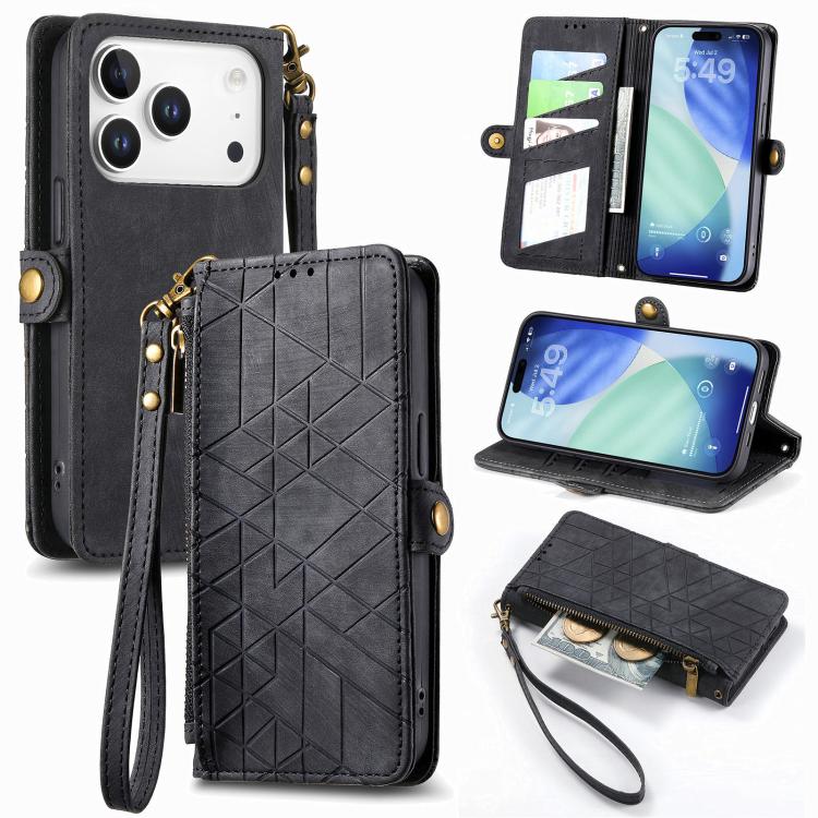 Ốp lưng điện thoại da ví dây kéo hình học có khóa bên, dành cho iPhone 17e / 16e, dành cho iPhone 17 Pro Max, dành cho iPhone 17 Pro, dành cho iPhone 17, dành cho iPhone Air, dành cho iPhone 16 Pro Max, dành cho iPhone 16 Pro, dành cho iPhone 16 Plus