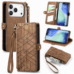 Ốp lưng điện thoại da ví dây kéo hình học có khóa bên, dành cho iPhone 17e / 16e, dành cho iPhone 17 Pro Max, dành cho iPhone 17 Pro, dành cho iPhone 17, dành cho iPhone Air, dành cho iPhone 16 Pro Max, dành cho iPhone 16 Pro, dành cho iPhone 16 Plus