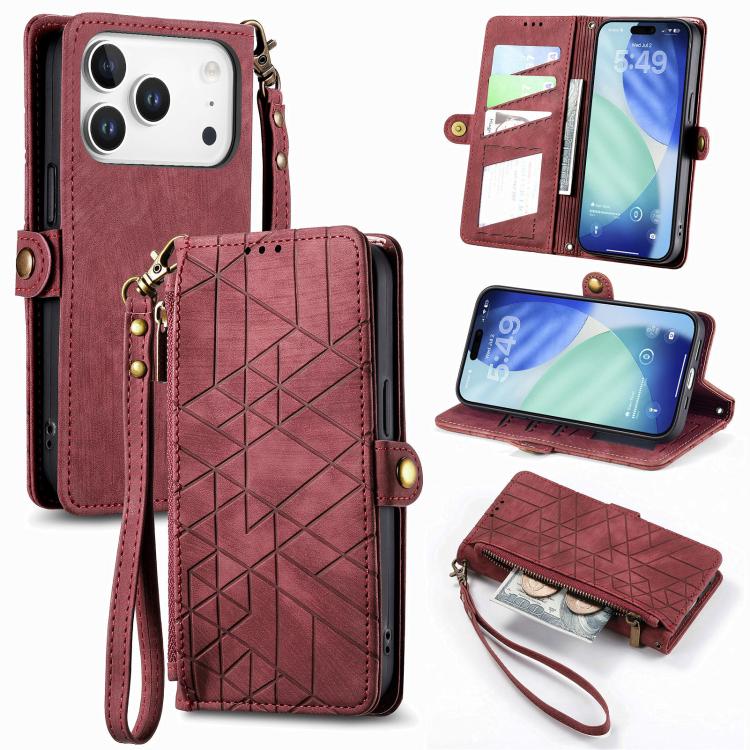 Ốp lưng điện thoại da ví dây kéo hình học có khóa bên, dành cho iPhone 17e / 16e, dành cho iPhone 17 Pro Max, dành cho iPhone 17 Pro, dành cho iPhone 17, dành cho iPhone Air, dành cho iPhone 16 Pro Max, dành cho iPhone 16 Pro, dành cho iPhone 16 Plus