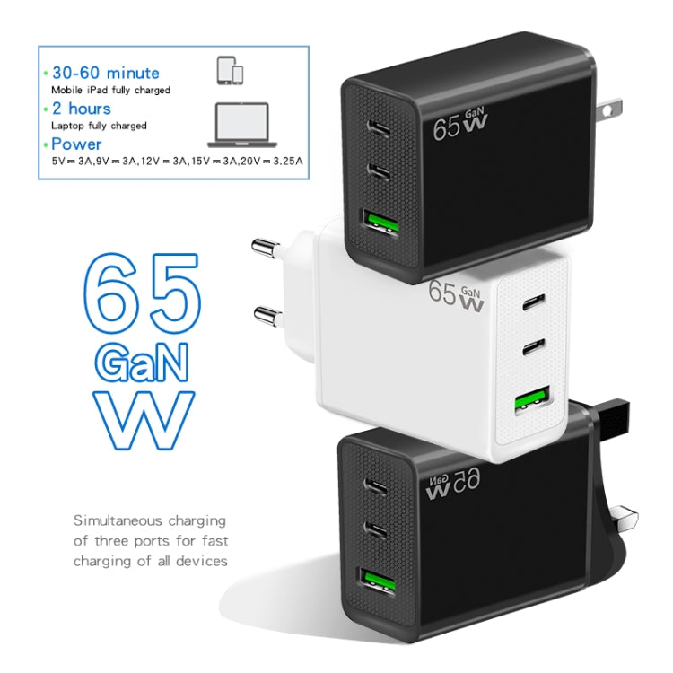 Bộ chuyển đổi laptop GaN PD65W Type-C x 2 + USB3.0 cho dòng Apple MacBook, phích cắm US