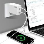 Bộ chuyển đổi laptop GaN PD65W Type-C x 2 + USB3.0 cho dòng Apple MacBook, phích cắm US