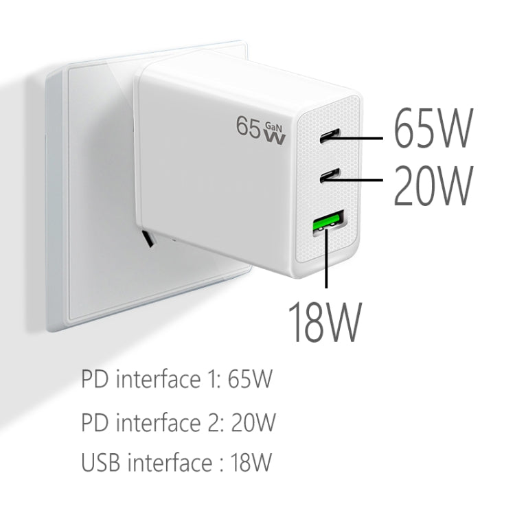 Bộ chuyển đổi laptop GaN PD65W Type-C x 2 + USB3.0 cho dòng Apple MacBook, phích cắm US