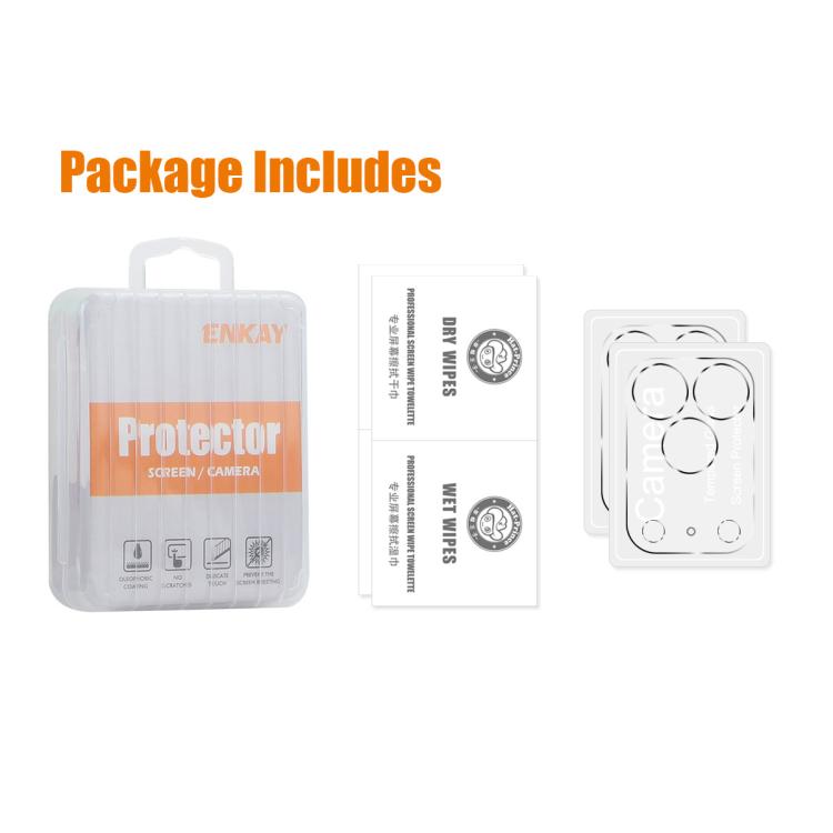 2 miếng phim kính cường lực 9H ENKAY Hat-Prince cho ống kính camera sau, dành cho iPhone 17e / 16e, iPhone 17 Pro Max, iPhone 17 Pro, iPhone 17, iPhone Air, iPhone 16 Pro / 16 Pro Max, iPhone 16 / 16 Plus, iPhone 15 Pro / 15 Pro Max