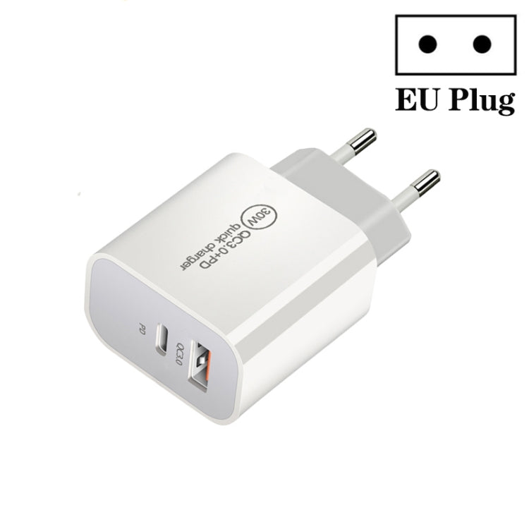 Bộ sạc cổng đôi PD30W USB-C / Type-C + QC3.0 USB, phích cắm EU, phích cắm US, phích cắm AU