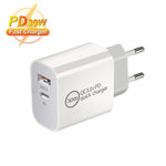 Bộ sạc cổng đôi PD30W USB-C / Type-C + QC3.0 USB, phích cắm EU, phích cắm US, phích cắm AU