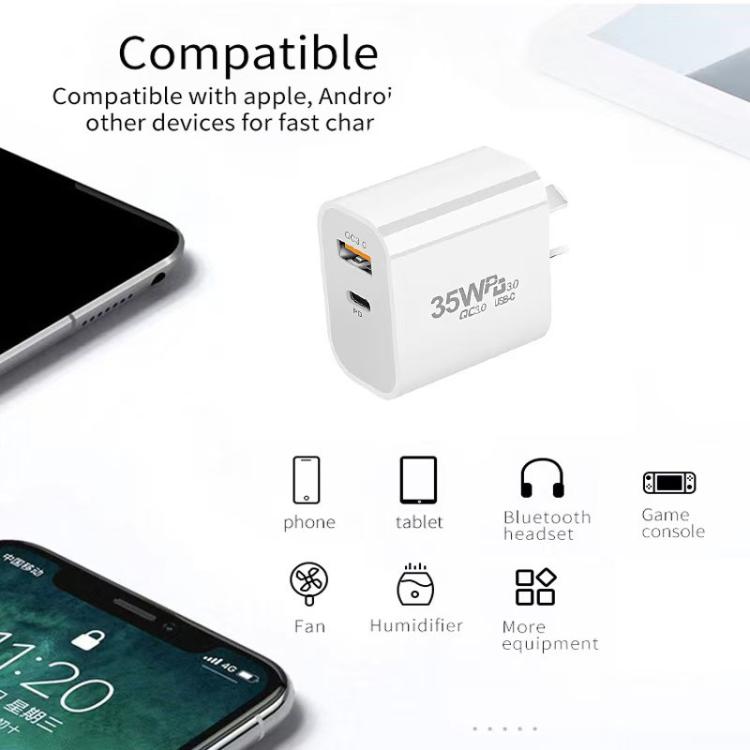 Sạc đôi PD30W USB-C / Type-C + QC3.0 USB, phích cắm AU, Kho hàng HK