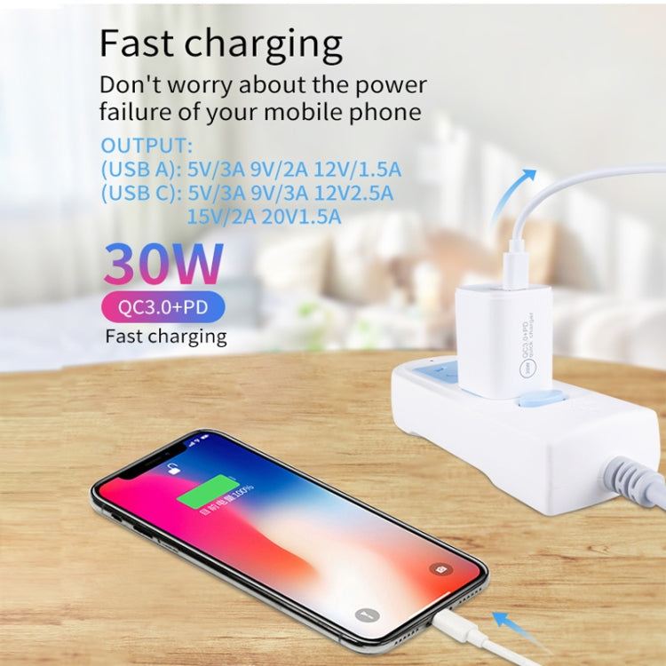 Bộ sạc cổng đôi PD30W USB-C / Type-C + QC3.0 USB, phích cắm EU, phích cắm US, phích cắm AU