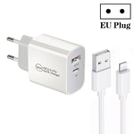 Bộ sạc cổng đôi PD30W USB-C / Type-C + QC3.0 USB kèm cáp dữ liệu USB dài 1m sang 8 Pin, phích cắm EU, phích cắm US, phích cắm AU