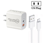 Bộ sạc cổng đôi PD30W USB-C / Type-C + QC3.0 USB kèm cáp dữ liệu USB dài 1m sang 8 Pin, phích cắm EU, phích cắm US, phích cắm AU