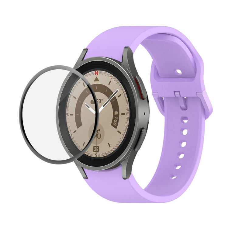 Bộ dây đeo silicone điều chỉnh + kính cường lực PMMA phủ toàn màn hình JUNSUNMAY, dành cho Samsung Galaxy Watch6 Classic 43mm, Samsung Galaxy Watch5 44mm, Samsung Galaxy Watch5 Pro 45mm