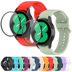 Bộ dây đeo silicone điều chỉnh + kính cường lực PMMA phủ toàn màn hình JUNSUNMAY, dành cho Samsung Galaxy Watch6 Classic 43mm, Samsung Galaxy Watch5 44mm, Samsung Galaxy Watch5 Pro 45mm