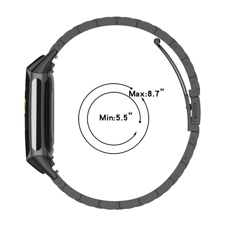Three Beads Stainless Steel Metal Watch Band, For Fitbit Charge 6