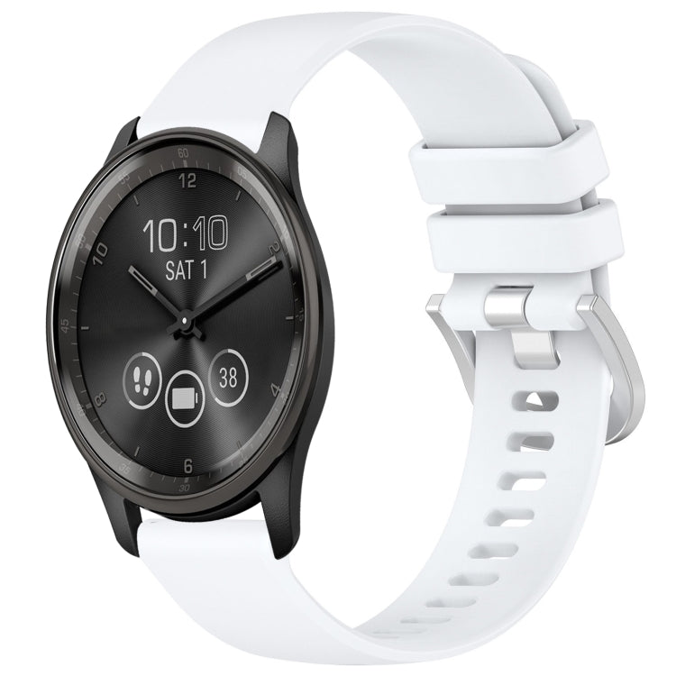 Liquid Glossy Silver Buckle Silicone Watch Band, For Garmin Active5, For Garmin VivoMove Trend, For Garmin Venu SQ2, For Garmin Venu / Venu SQ