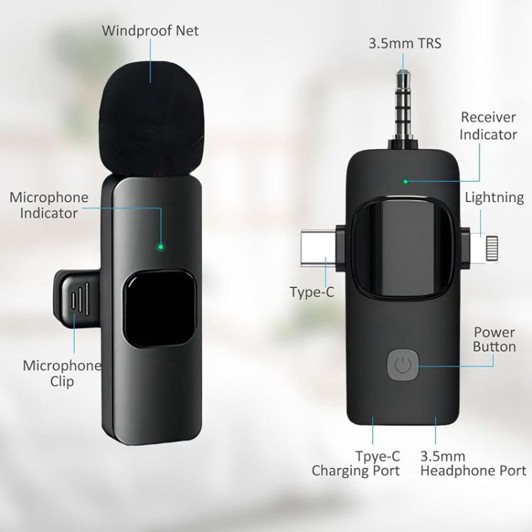 Micro không dây cài áo cho iPhone / Android, 2 trong 1, 3 trong 1
