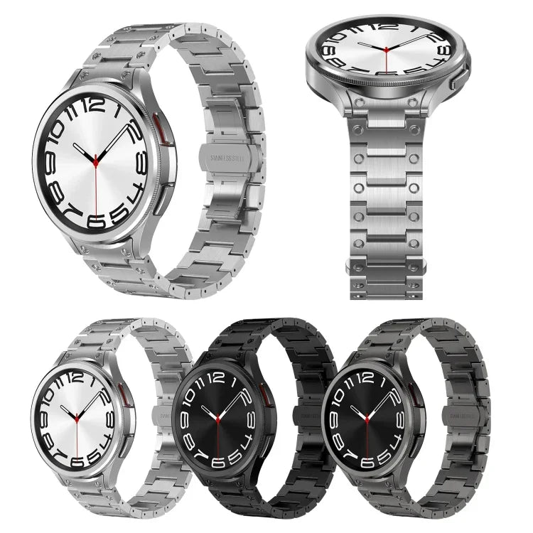 Dual Circle Curved Connection Stainless Steel Watch Band, For Samsung Galaxy Watch6 Classic 43 / 47mm, For Samsung Galaxy Watch 6 40 / 44mm, For Samsung Galaxy Watch 5 40 / 44mm, For Samsung Galaxy Watch 5 Pro, For Samsung Galaxy Watch 4 40 / 44mm     ...