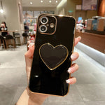 Ốp lưng điện thoại TPU kèm giá đỡ hình trái tim mạ điện, dành cho iPhone 17e / 16e, iPhone 17 Pro Max, iPhone 17 Pro, iPhone 17, iPhone Air, iPhone 16 Pro Max, iPhone 16 Pro, iPhone 16 Plus