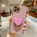 Ốp lưng điện thoại TPU kèm giá đỡ hình trái tim mạ điện, dành cho iPhone 17e / 16e, iPhone 17 Pro Max, iPhone 17 Pro, iPhone 17, iPhone Air, iPhone 16 Pro Max, iPhone 16 Pro, iPhone 16 Plus