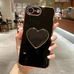 Ốp lưng điện thoại TPU kèm giá đỡ hình trái tim mạ điện, dành cho iPhone 17e / 16e, iPhone 17 Pro Max, iPhone 17 Pro, iPhone 17, iPhone Air, iPhone 16 Pro Max, iPhone 16 Pro, iPhone 16 Plus