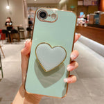 Ốp lưng điện thoại TPU kèm giá đỡ hình trái tim mạ điện, dành cho iPhone 17e / 16e, iPhone 17 Pro Max, iPhone 17 Pro, iPhone 17, iPhone Air, iPhone 16 Pro Max, iPhone 16 Pro, iPhone 16 Plus