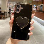 Ốp lưng điện thoại TPU kèm giá đỡ hình trái tim mạ điện, dành cho iPhone 17e / 16e, iPhone 17 Pro Max, iPhone 17 Pro, iPhone 17, iPhone Air, iPhone 16 Pro Max, iPhone 16 Pro, iPhone 16 Plus