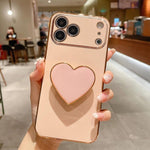 Ốp lưng điện thoại TPU kèm giá đỡ hình trái tim mạ điện, dành cho iPhone 17e / 16e, iPhone 17 Pro Max, iPhone 17 Pro, iPhone 17, iPhone Air, iPhone 16 Pro Max, iPhone 16 Pro, iPhone 16 Plus