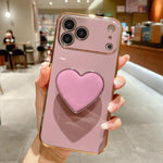 Ốp lưng điện thoại TPU kèm giá đỡ hình trái tim mạ điện, dành cho iPhone 17e / 16e, iPhone 17 Pro Max, iPhone 17 Pro, iPhone 17, iPhone Air, iPhone 16 Pro Max, iPhone 16 Pro, iPhone 16 Plus