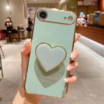 Ốp lưng điện thoại TPU kèm giá đỡ hình trái tim mạ điện, dành cho iPhone 17e / 16e, iPhone 17 Pro Max, iPhone 17 Pro, iPhone 17, iPhone Air, iPhone 16 Pro Max, iPhone 16 Pro, iPhone 16 Plus