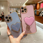 Ốp lưng điện thoại TPU kèm giá đỡ hình trái tim mạ điện, dành cho iPhone 17e / 16e, iPhone 17 Pro Max, iPhone 17 Pro, iPhone 17, iPhone Air, iPhone 16 Pro Max, iPhone 16 Pro, iPhone 16 Plus