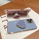 Ốp lưng điện thoại TPU kèm giá đỡ hình trái tim mạ điện, dành cho iPhone 17e / 16e, iPhone 17 Pro Max, iPhone 17 Pro, iPhone 17, iPhone Air, iPhone 16 Pro Max, iPhone 16 Pro, iPhone 16 Plus