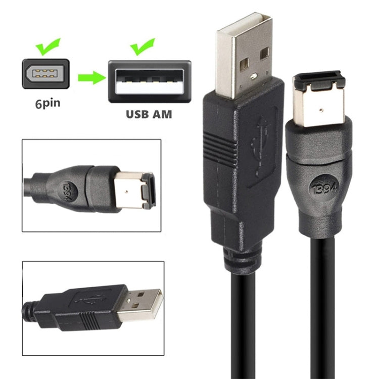 Cáp chuyển đổi JUNSUNMAY Firewire IEEE 1394 6 chân đực sang USB 2.0 đực, dài 1.8m, 3m, 4.5m