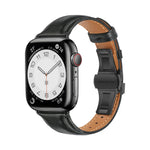 Plain Leather Butterfly Buckle Watch Band, For Apple Watch Series 6 40mm, For Apple Watch Series 6 44mm, For Apple Watch Series 5 44mm, For Apple Watch Series 5 40mm